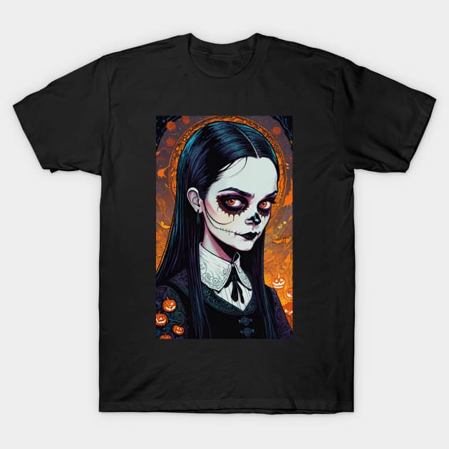 Dia de los Muertos Wednesday Addams T-Shirt by Grave Digs